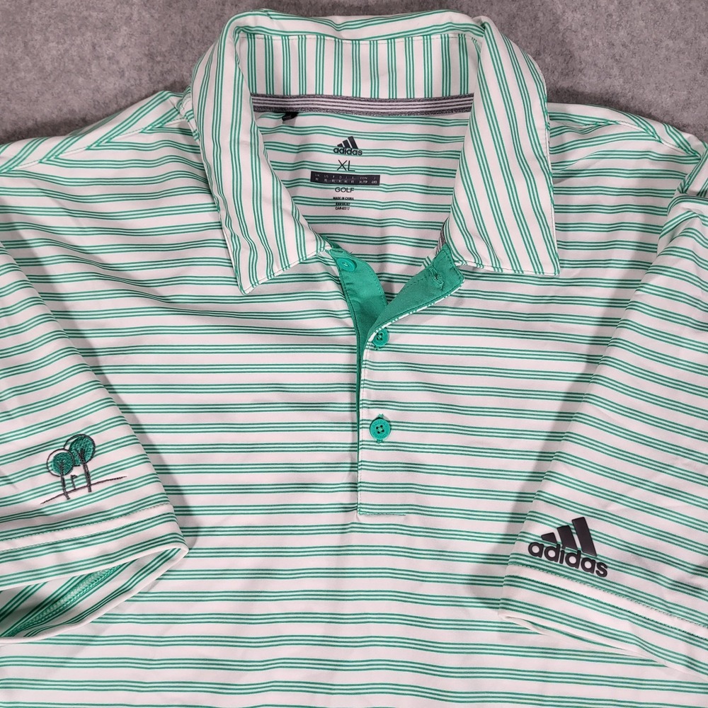 Adidas Golf Short Sleeve Polo Shirt Mens XL Green White Stripe